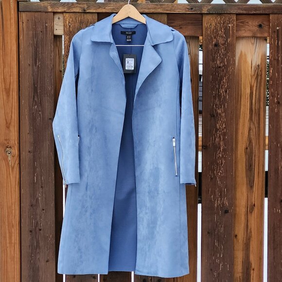 ROMANTIC Forever 21 BLUE Belted Trench Coat Women's XS BNWT - Picture 1 of 7